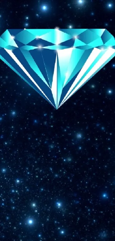 Radiant blue diamond on starry night sky wallpaper.