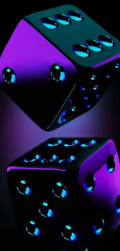 Purple glowing dice with black background for mobile wallpaper.