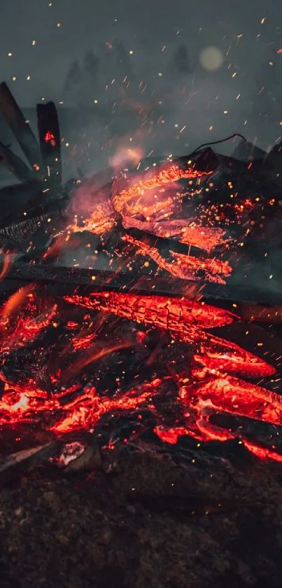 Vibrant mobile wallpaper featuring glowing red embers and smoke.