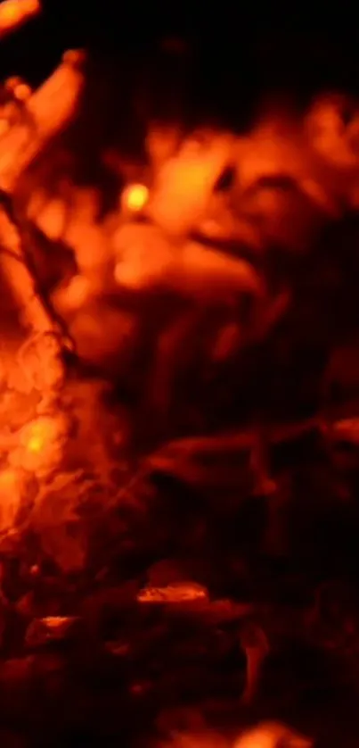 Close-up of glowing orange embers with a dark background for mobile wallpaper.