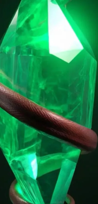 Glowing emerald crystal with rich energy radiance.