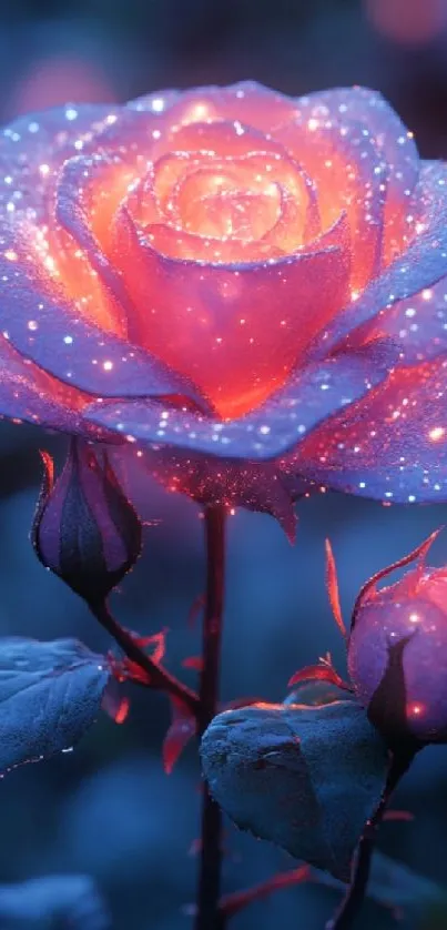 A glowing enchanted rose with vibrant colors on a mobile wallpaper.