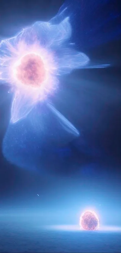 Futuristic glowing energy orb on cosmic background.