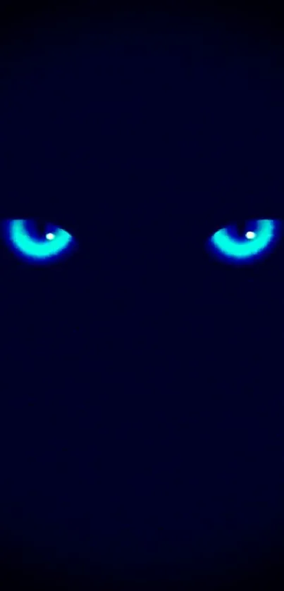 Dark wallpaper with glowing blue eyes staring out.