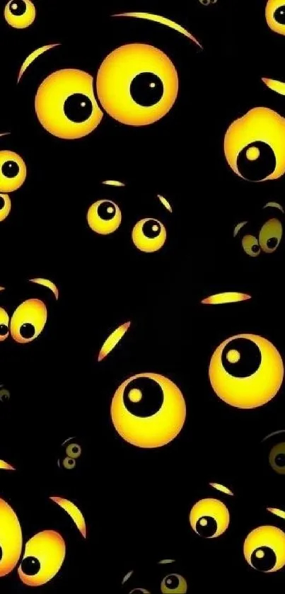 Mobile wallpaper with glowing yellow eyes on a black background.