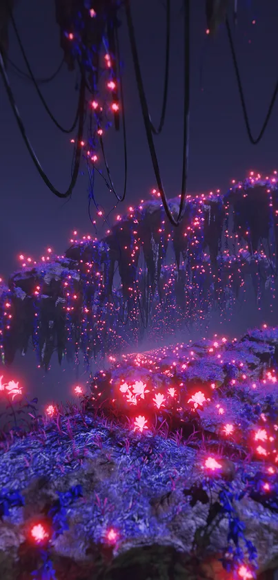 Enchanted glowing forest with vibrant lights