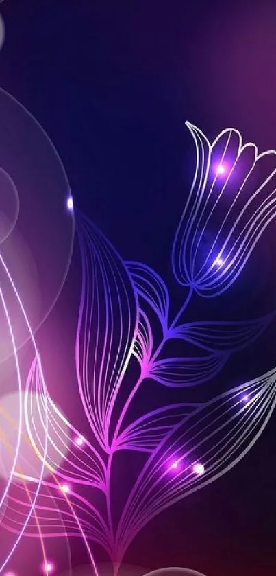 Glowing neon floral wallpaper with purple hues.