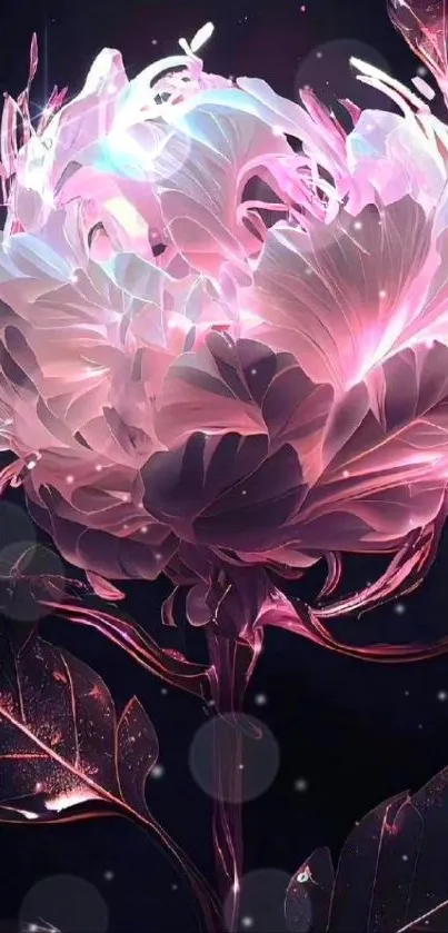 Glowing pink flower on dark background wallpaper.