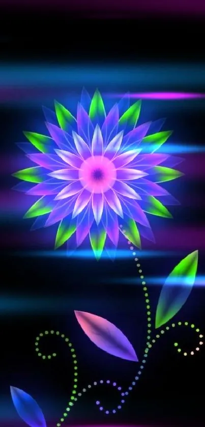 Glowing flower design on a dark background wallpaper.