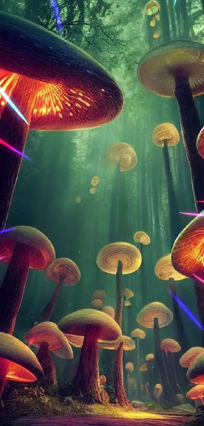 Glowing mushrooms in a magical forest with a mysterious ambiance.