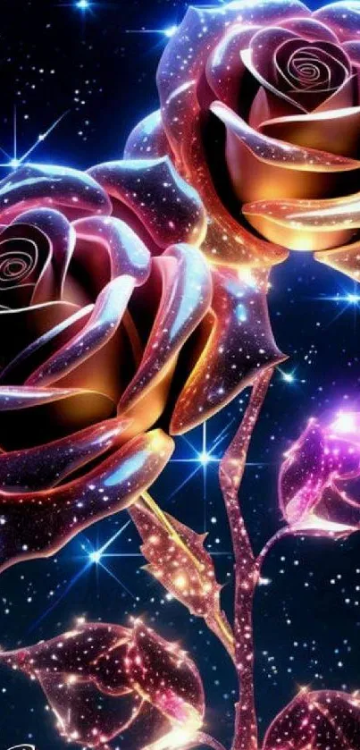 Glowing galaxy roses with starry background