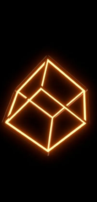 Neon geometric cube glowing on black background