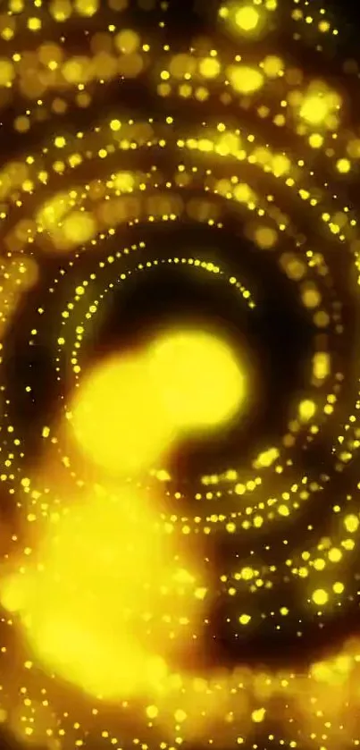 Glowing gold spiral pattern wallpaper for mobile devices.