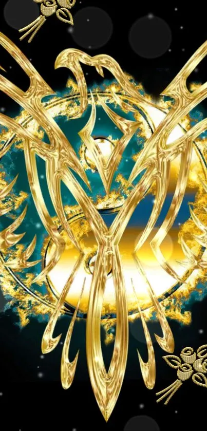 Abstract golden and celestial mobile wallpaper with glowing design.