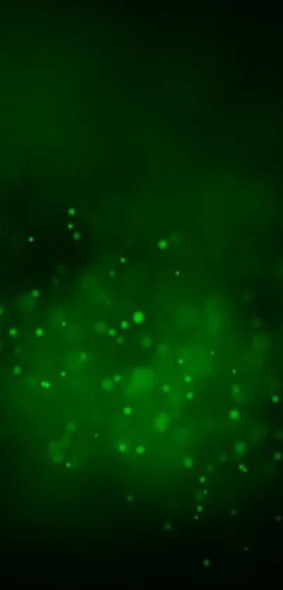 Glowing green abstract wallpaper with luminous bubbles on dark background.