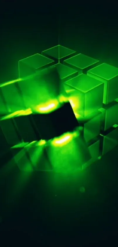 Futuristic glowing green cube mobile wallpaper