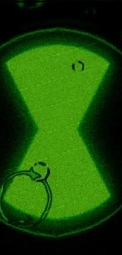 Glowing digital hourglass in neon green.
