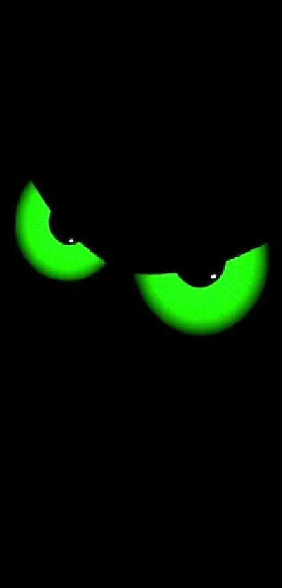 Glowing green eyes in a dark wallpaper design.