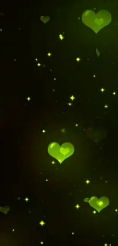 Glowing green hearts on a dark background wallpaper.