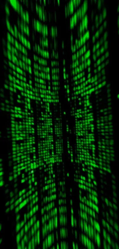 Glowing green digital code on a black background, Matrix-style wallpaper.