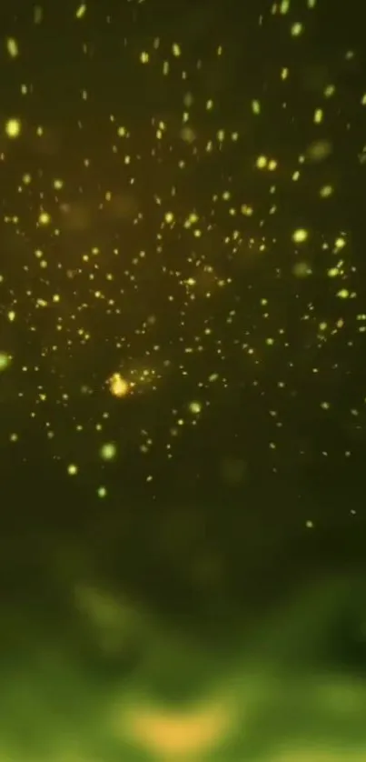 Glowing green particles create a mesmerizing wallpaper effect.