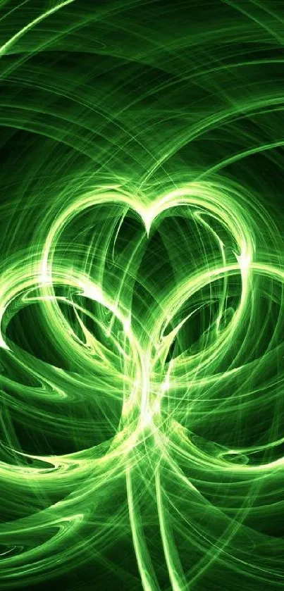 Glowing abstract green shamrock digital wallpaper design.