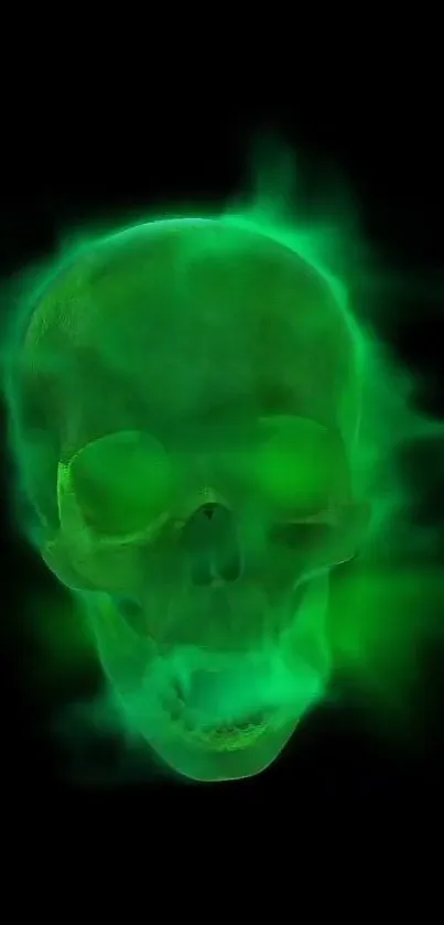 Green glowing skull with dark background wallpaper.