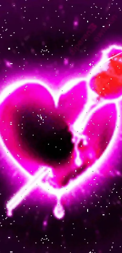 Glowing heart with rose cosmic wallpaper.