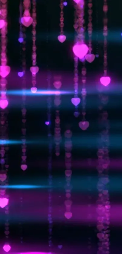 Enchanted pink heart cascade on dark background wallpaper.