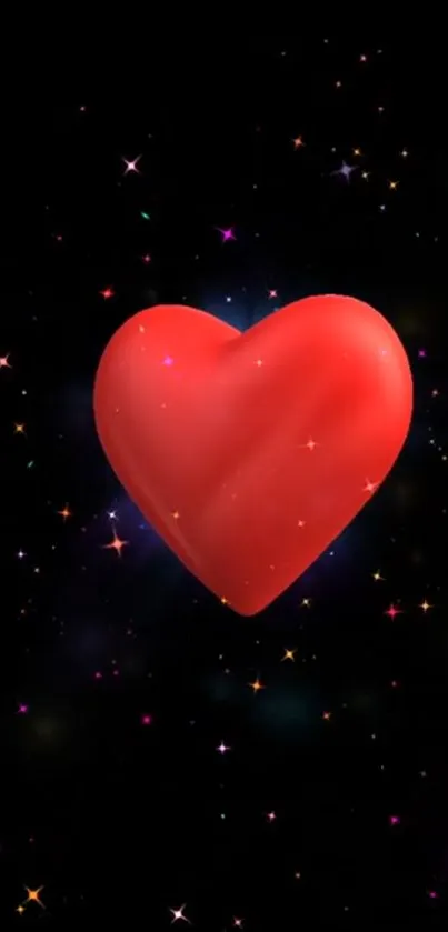 Red heart with starry black background mobile wallpaper.