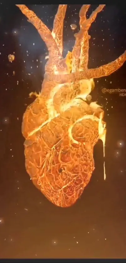 Digital glowing heart art with amber hues.