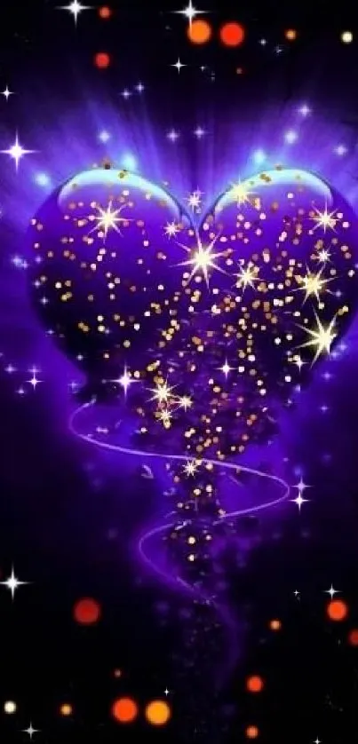 A vibrant cosmic heart with glowing sparkles on a dark background.