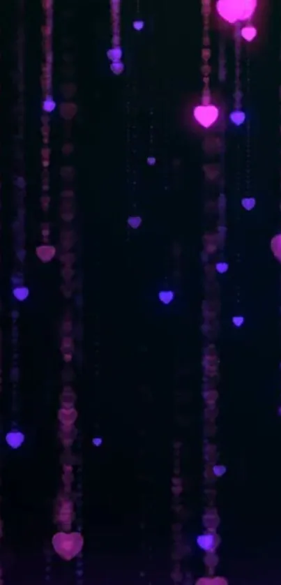 Glowing purple and pink heart lights mobile wallpaper.