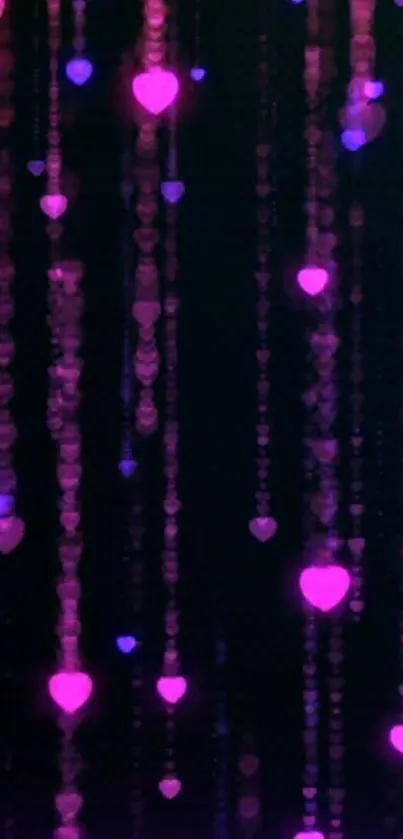 Bright pink and purple glowing heart pattern on dark background.