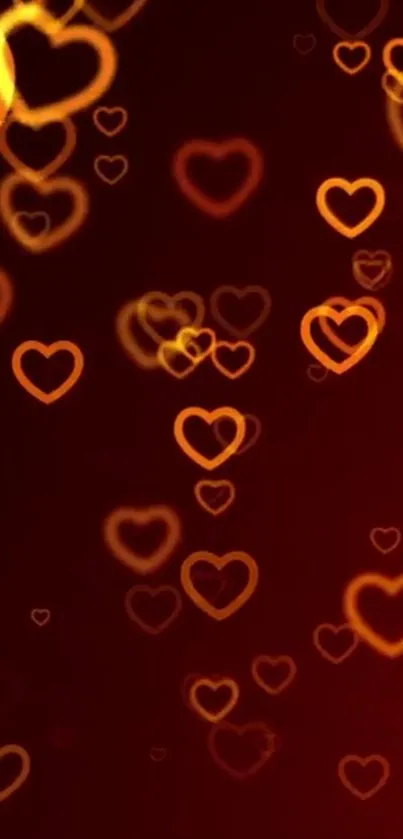 Mobile wallpaper with glowing heart patterns in vibrant dark red.