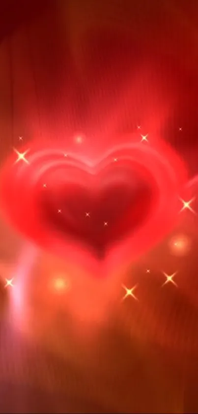 Glowing red heart with sparkles on a vibrant background.
