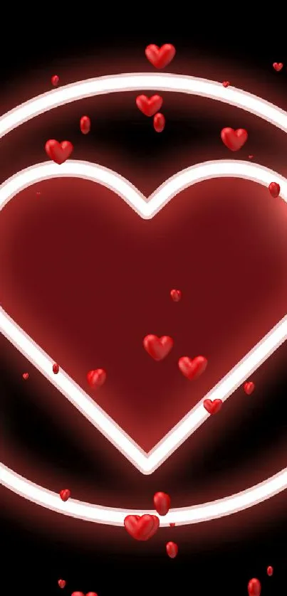 Mobile wallpaper with a neon glowing heart on a black background.