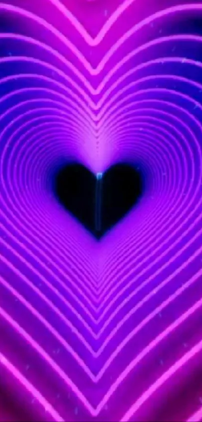 Neon heart design with glowing purple and black hues.