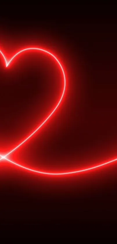 Glowing red heart neon design on black background.