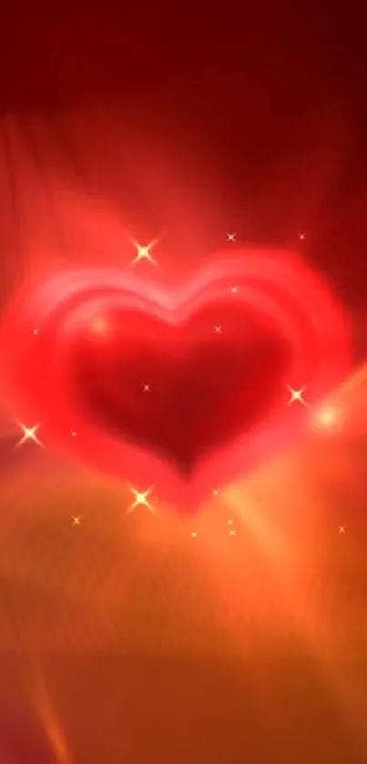 Vibrant glowing red heart wallpaper with sparkling effects.