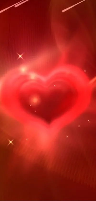 Vibrant glowing heart wallpaper with red and pink hues for mobile screens.