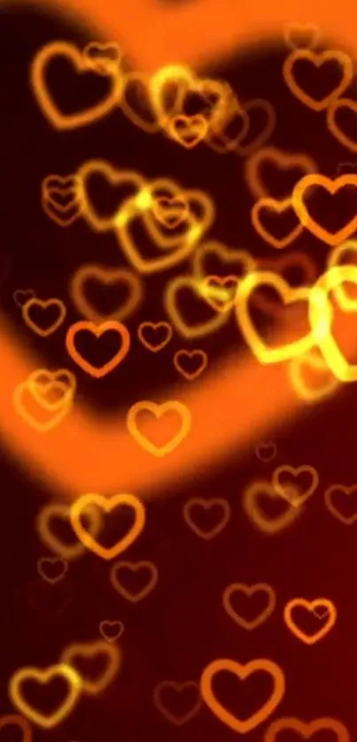 Glowing orange hearts on a warm background.