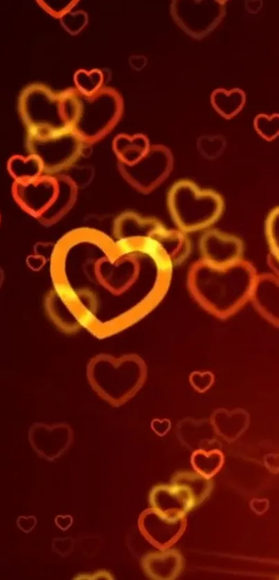 Colorful glowing heart pattern wallpaper for mobile devices.