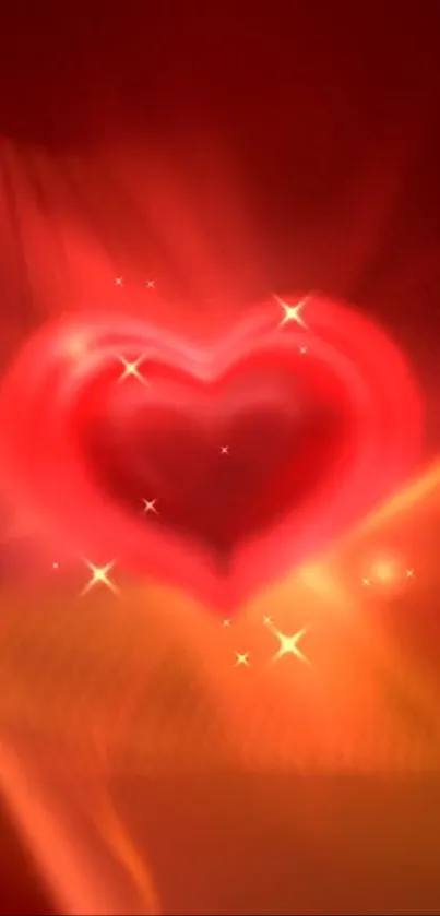 Glowing red heart with light effects wallpaper.