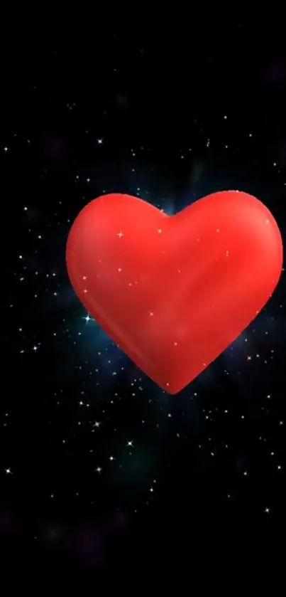 Mobile wallpaper of a glowing red heart in space with stars.