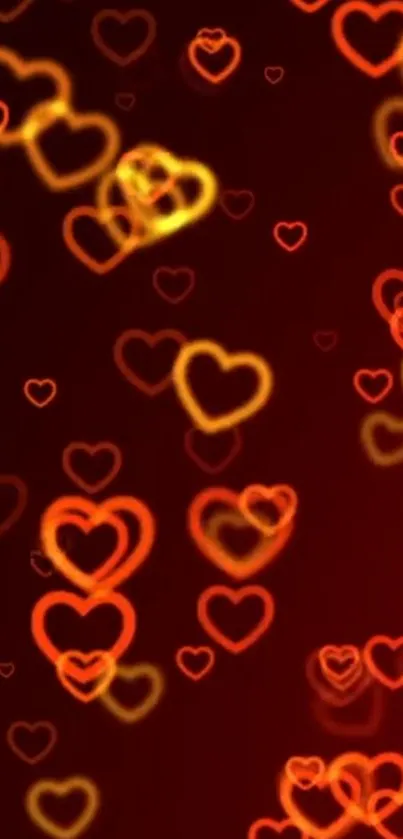 Romantic glowing heart wallpaper in red and gold hues.