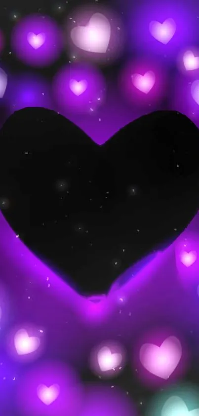 Glowing neon heart with cosmic purple hues on mobile wallpaper.