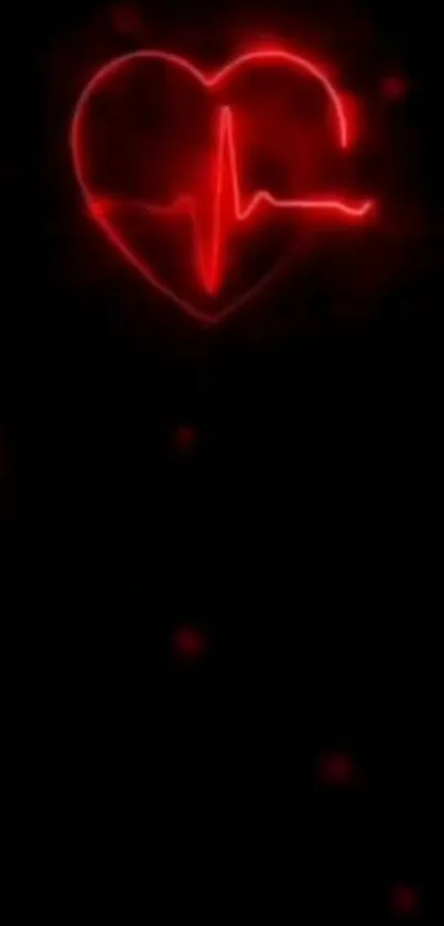 Neon heart with heartbeat line on dark background wallpaper.