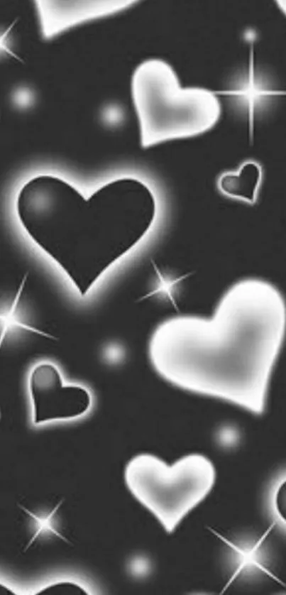 Glowing hearts on a dark background with a romantic and elegant design.