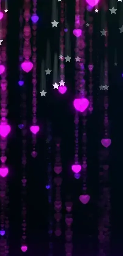 Vibrant pink hearts with twinkling stars on a dark background for phones.